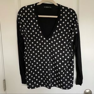 ZARA Knit Long Sleeve Black & White Polka Dot